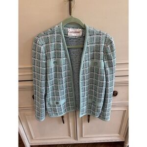Vintage Castleberry Blue Checkered Open Front Cardigan SZe 10 Union Tag Made USA
